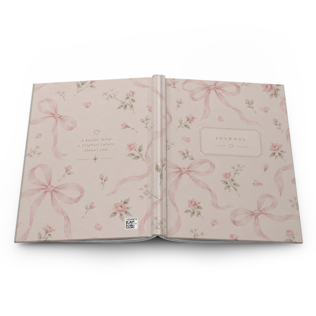 Floral Ribbon Hardcover Journal — Lined Pink Vintage Bow Notebook