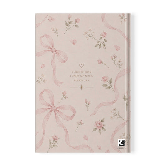 A5 Floral Ribbon Journal — Softcover Notebook with Pink Rose Pattern