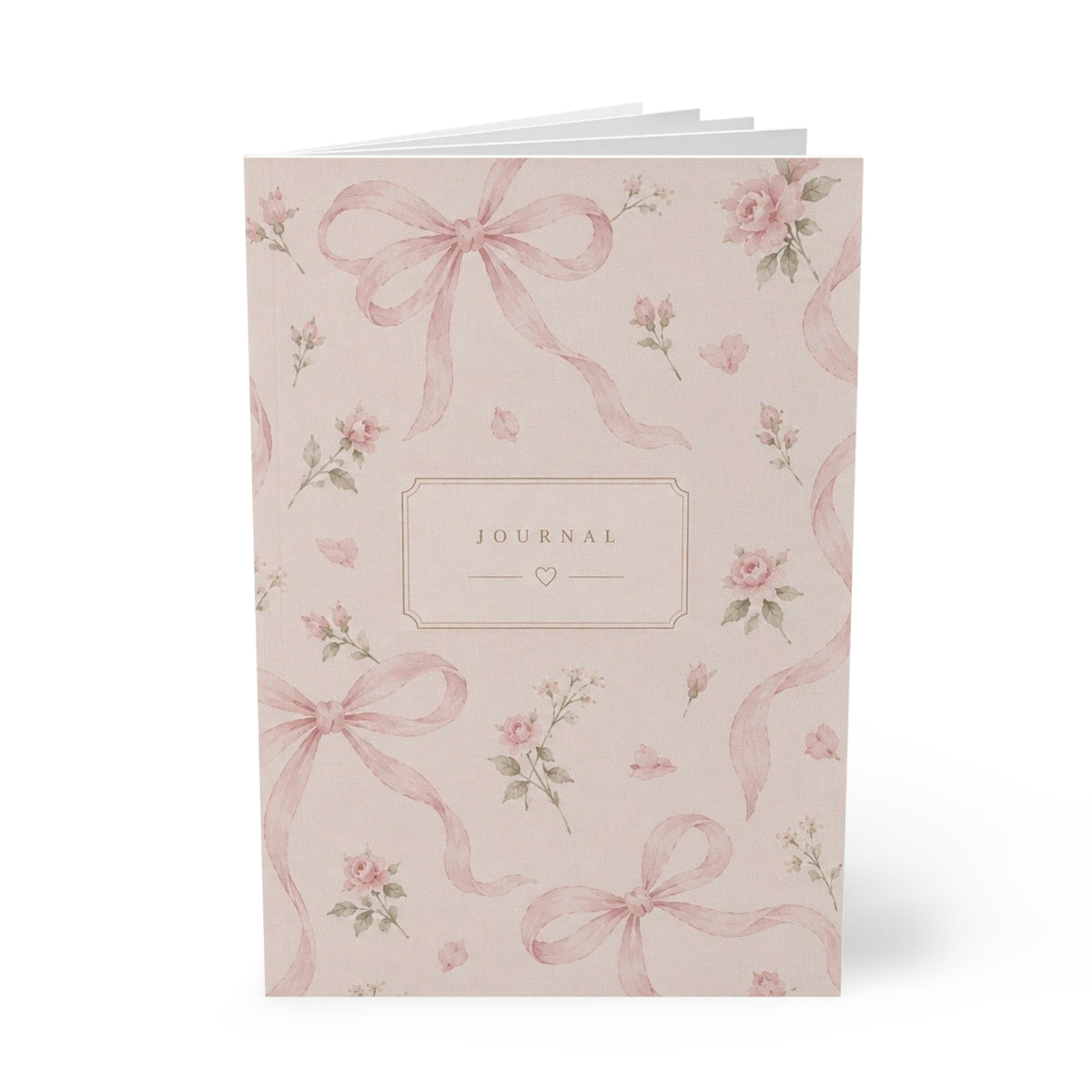 A5 Floral Ribbon Journal — Softcover Notebook with Pink Rose Pattern