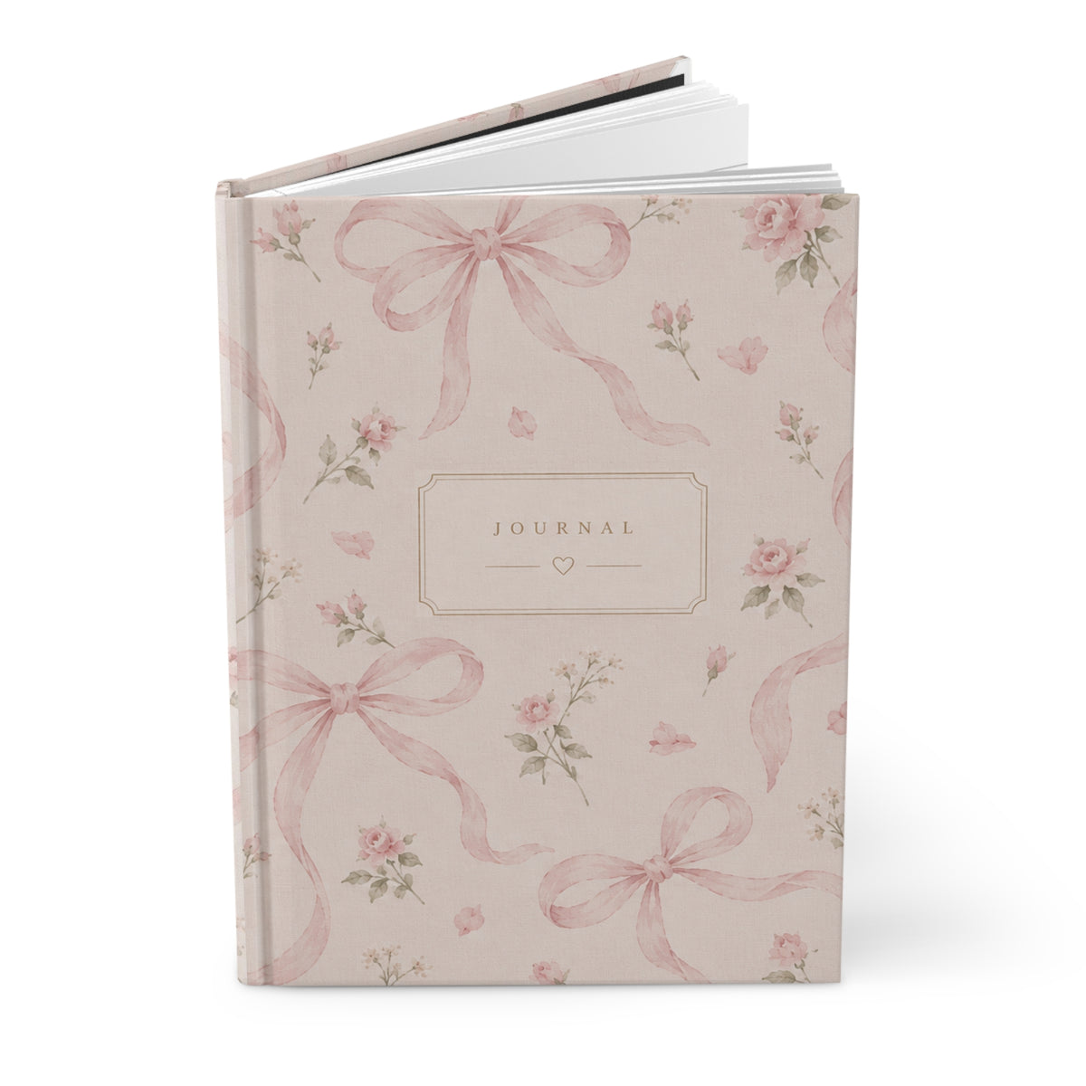 Floral Ribbon Hardcover Journal — Lined Pink Vintage Bow Notebook