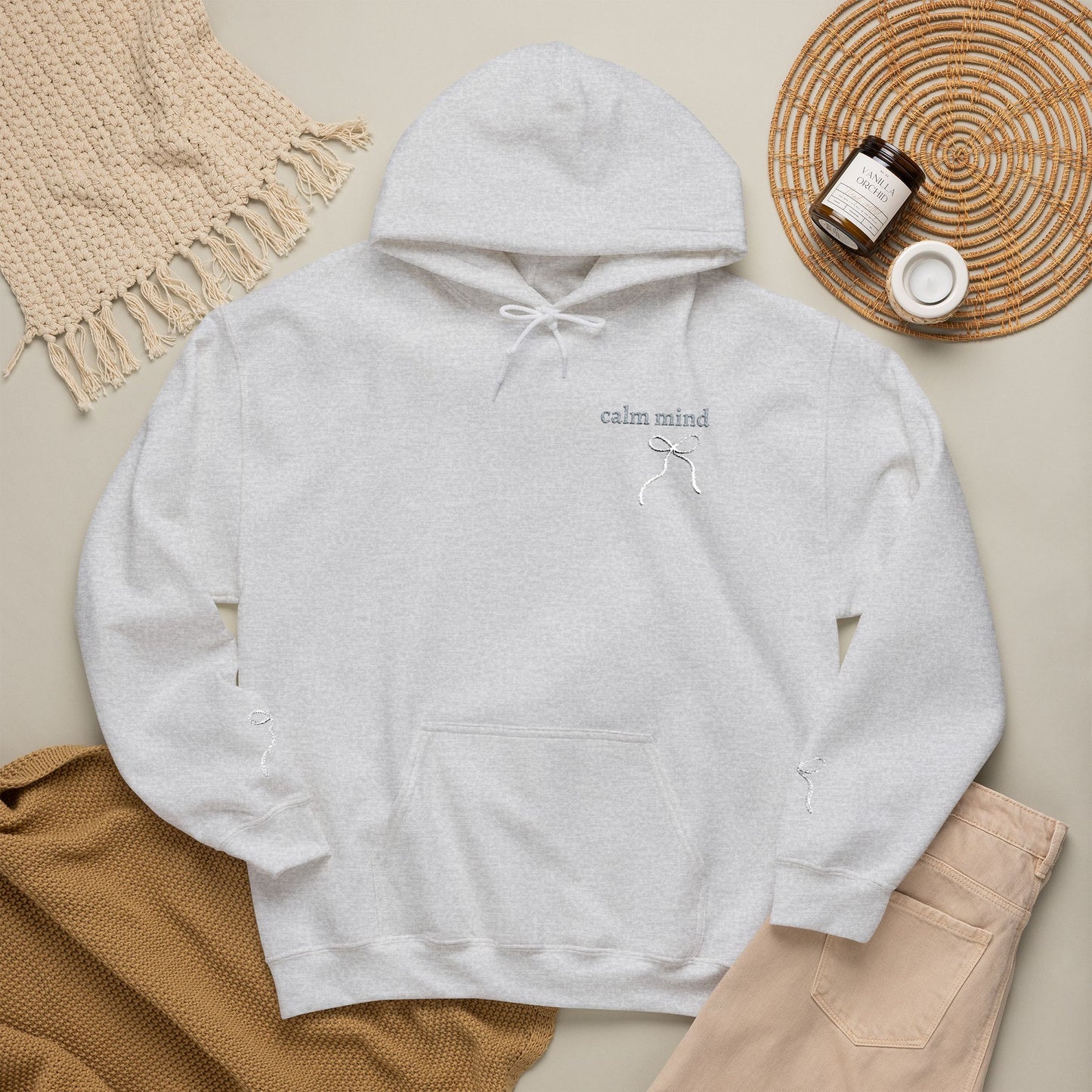 Minimal Ribbon “Calm mind” Cozy Hoodie