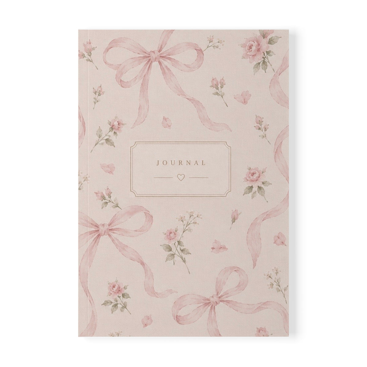 A5 Floral Ribbon Journal — Softcover Notebook with Pink Rose Pattern