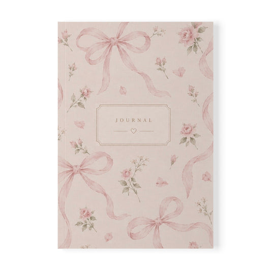 A5 Floral Ribbon Journal — Softcover Notebook with Pink Rose Pattern