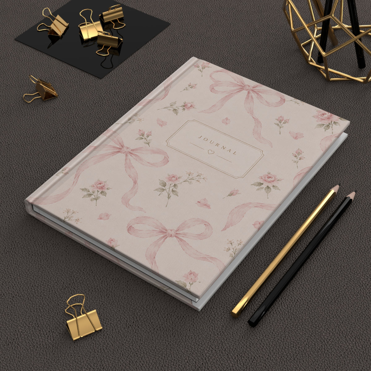 Floral Ribbon Hardcover Journal — Lined Pink Vintage Bow Notebook