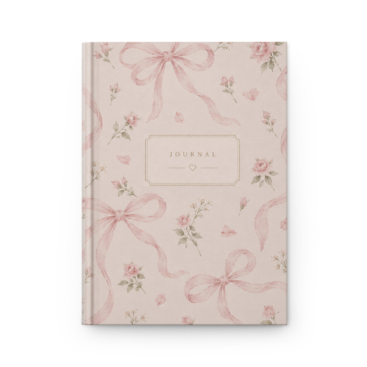 Floral Ribbon Hardcover Journal — Lined Pink Vintage Bow Notebook