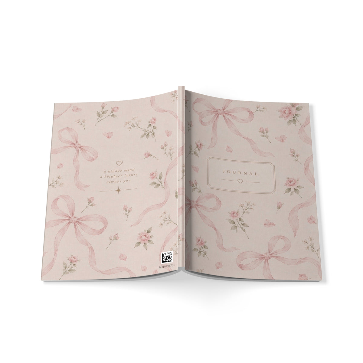 A5 Floral Ribbon Journal — Softcover Notebook with Pink Rose Pattern